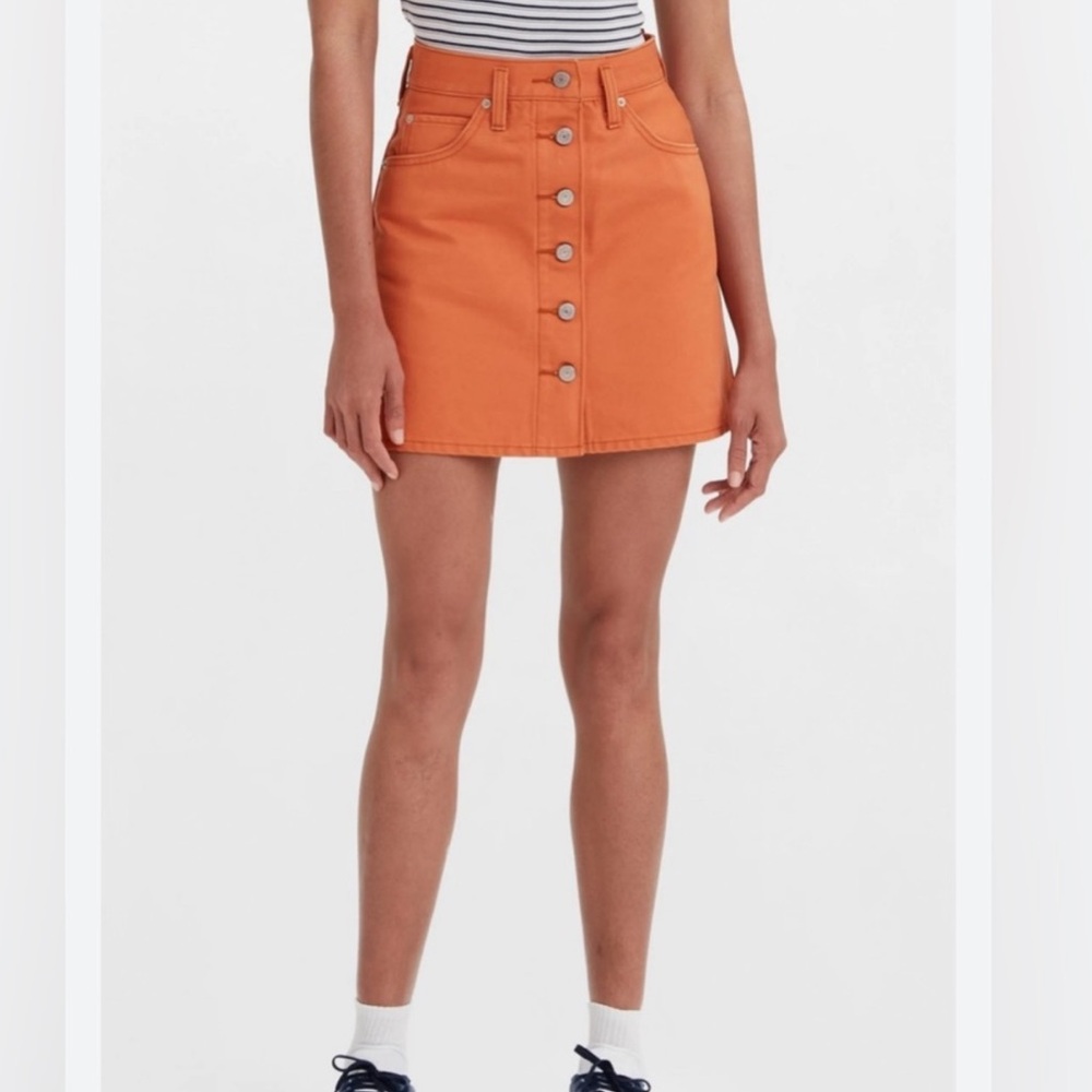 Levi’s Orange Notch A-Line Button Front Denim Mini Skirt